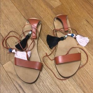 JCREW ankle wrap tassel sandals 8.5